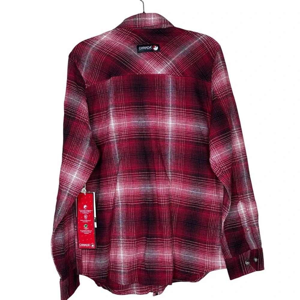 Canada Weathergear Men's Red Plaid Flannel Button Down Shirt UPF Protection Med